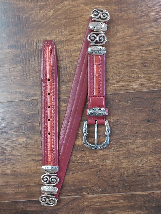 Other - Brighton Red Leather Western Belt with Decorative Silver Accents